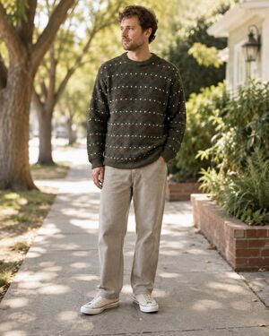Vintage 90s Made in USA Mens M Chunky Olive Green Knit Crewneck Cotton Sweater